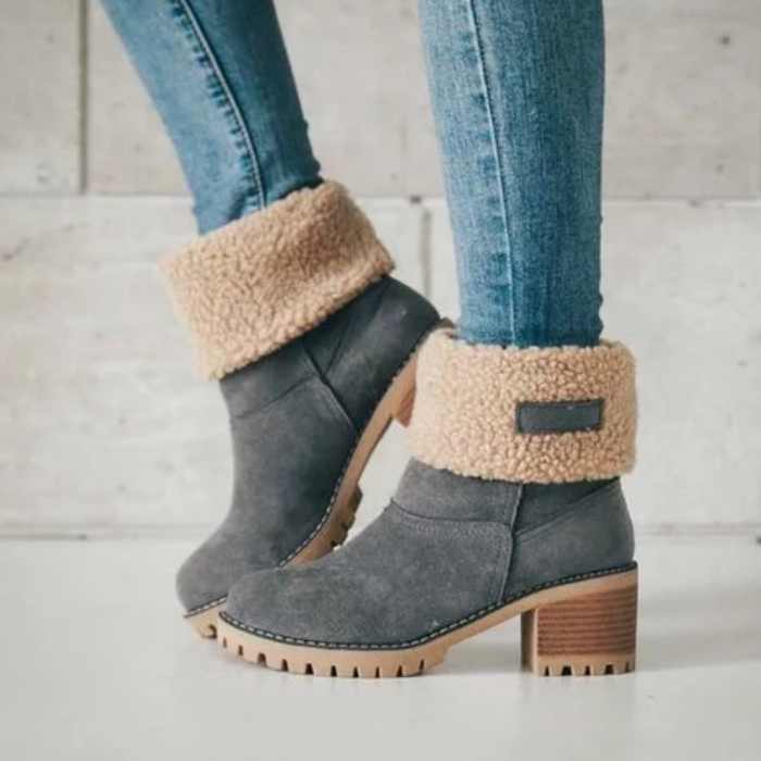 Women Warm Square Heels Multicolor Snow Boots