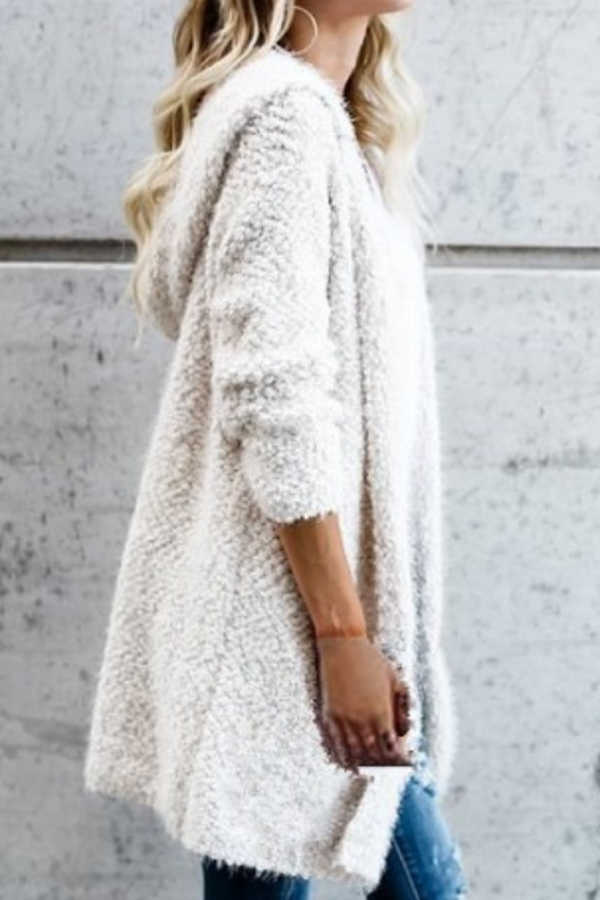 Hat Collar Long Sleeve Plain Cardigan